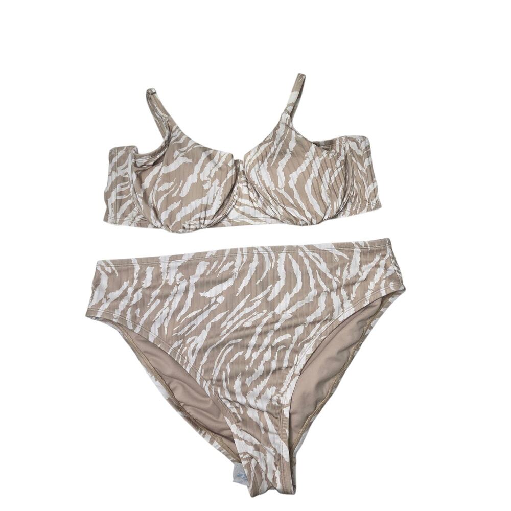 Wild Fable Bikini Set Women Underwire Top 24 High Leg‎ Bottom Beige SZ 1X NWT